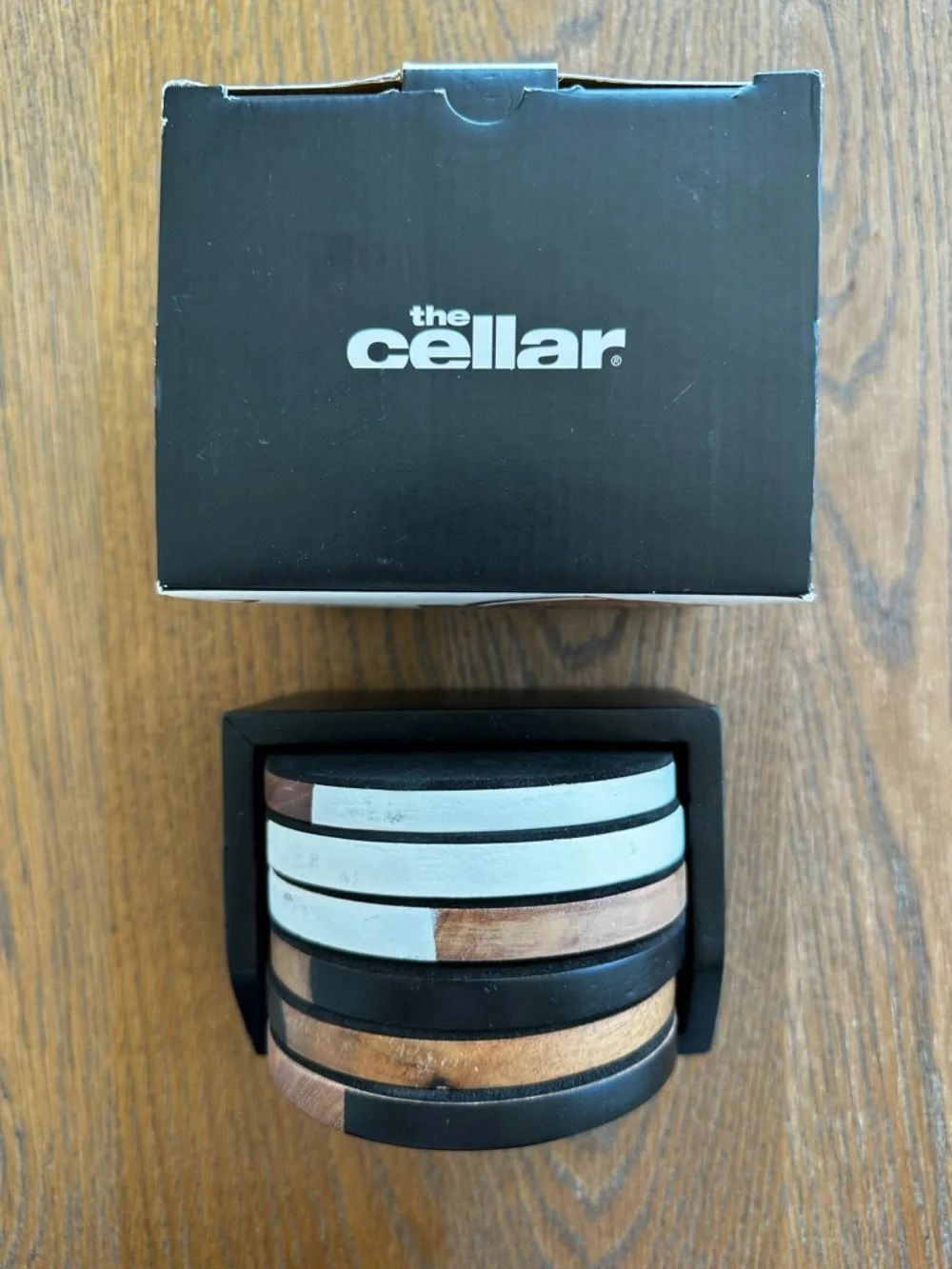 The Cellar 7-Piece Coaster and Holder Set Acacia Wood Black Coasters